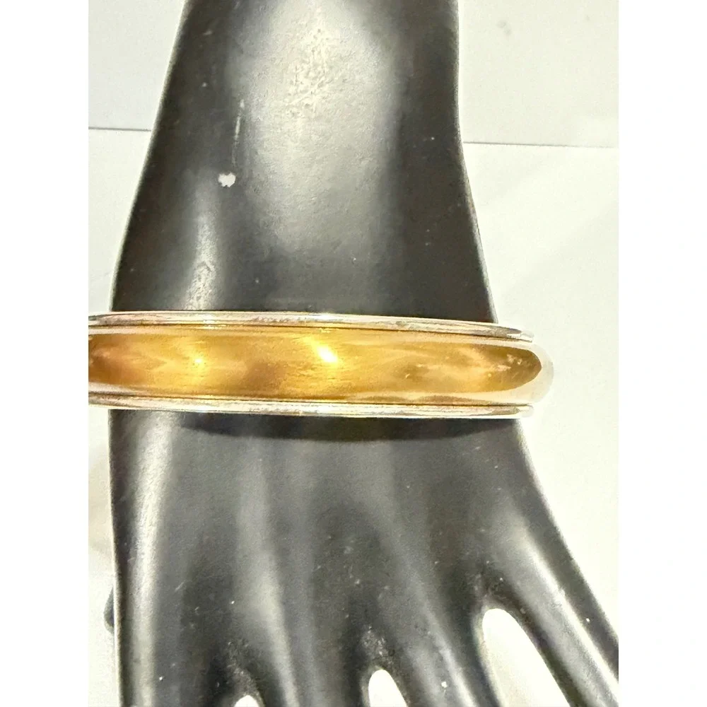 Two Tone Bangle Bracelet  8 Inch Gold Tone Silver Tone Domed Stackable Statement
